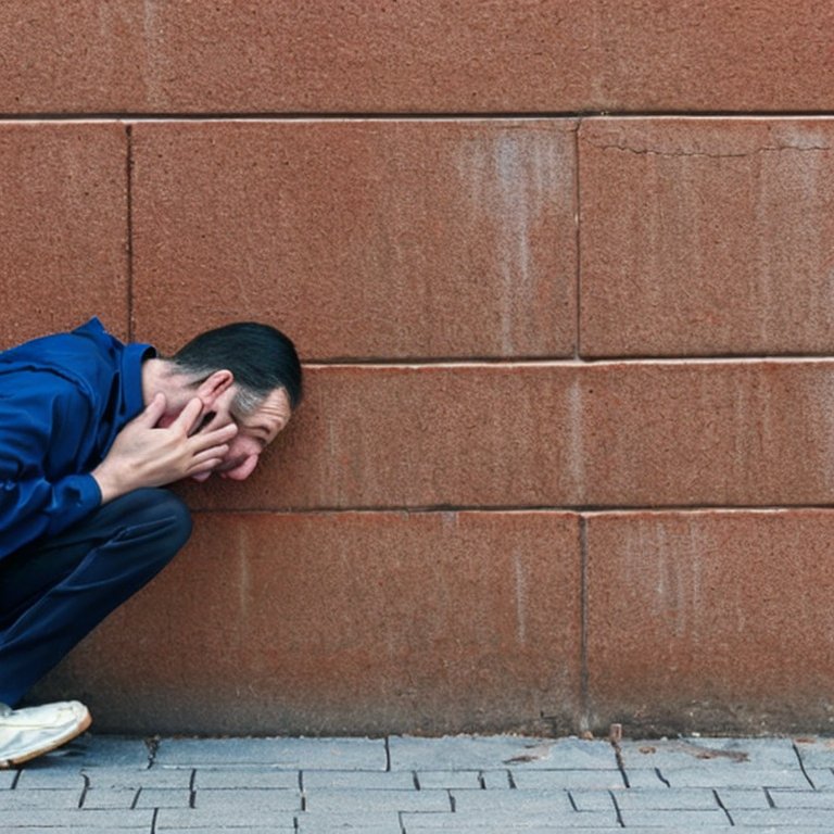 Homme avec nausée sur le trottoir